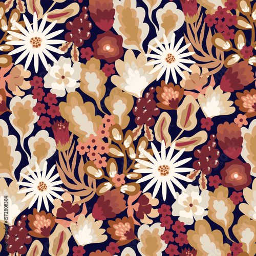 Hand drawn seamless vector pattern in warm colors