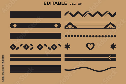 Collection of black decorative vector borders and elements on a tan background