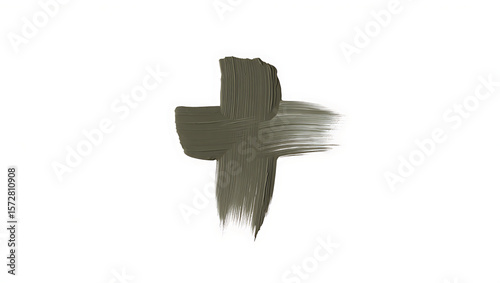 Olive green paint brush stroke cross shape paint stroke texture