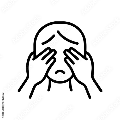 Illustration of sad face with itchy eyes and hands covering face