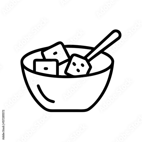 Minimalist line art of mapo tofu in bowl for culinary design
