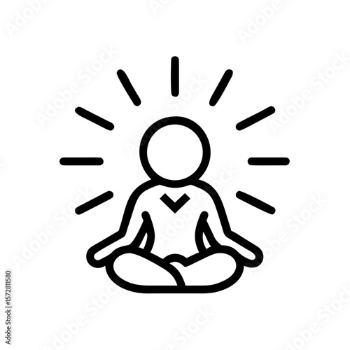 Serenity and inner peace: meditating figure with radiating energy lines