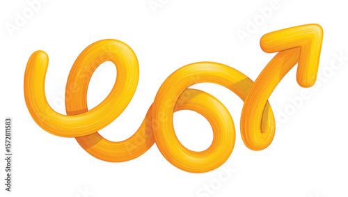 Yellow paint stroke forming an arrow shape and curves brush texture