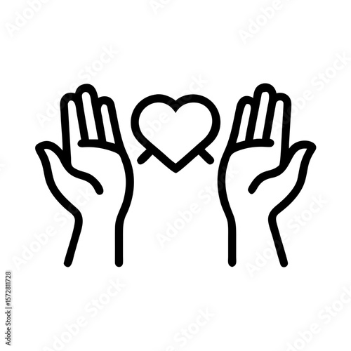 Symbol of love and support: raised hands with heart for community and care design