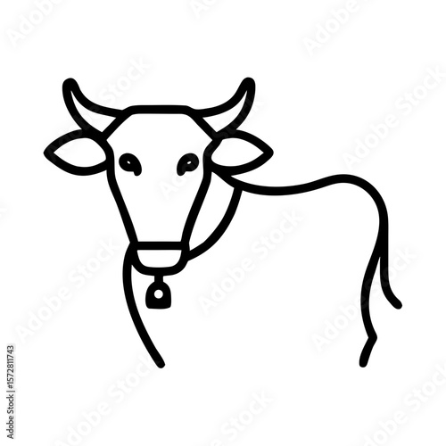Sacred cow line art with bell for cultural and religious themes
