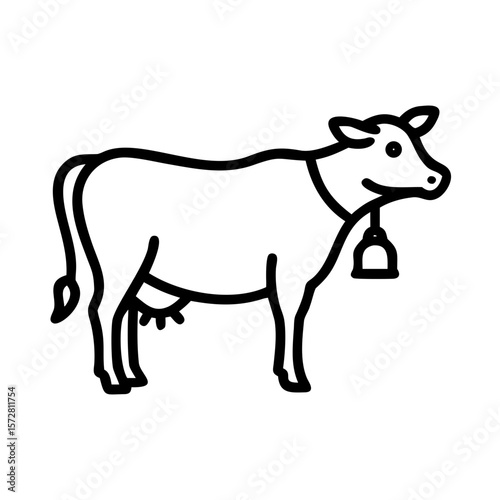 Sacred cow with bell outline illustration for cultural and religious themes