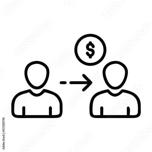Affiliate marketing concept with two people and money exchange symbol