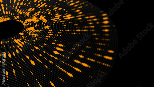 Abstract digital radial form data dots in 3d virtual cyberspace. Futuristic concept crypto currency blockchain. Big Data.