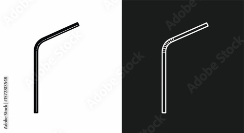 Reusable metal drinking straw, minimalist design, black and white variations.