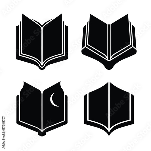 Book Silhouette Vector Set Black Icon Collection Isolated on White Background