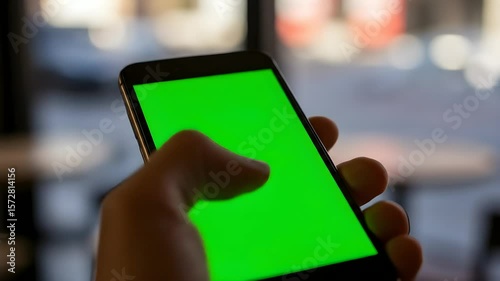 Smartphone close-up green screen mockup for chroma key video production and mobile UI design