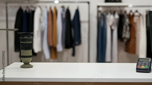 Green screen monitor mockup at retail payment terminal for chroma key video production