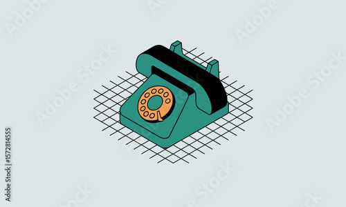 Vintage Telephone Rests, in Isometric Perspective, on a Light Background, conveying a retro communication concept with a clean, minimalist design.