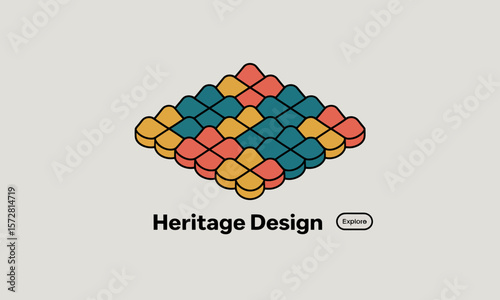 Geometric Tiles Assemble, Forming a Patterned Design, with copy space, in an isometric view, suggesting a heritage concept.