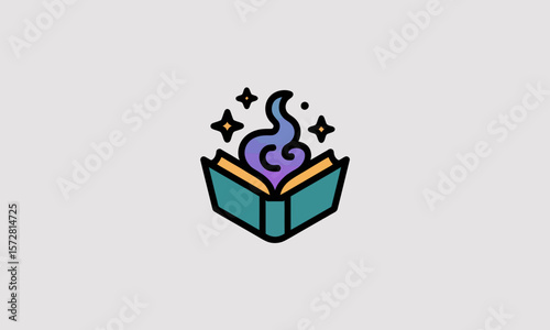 Magic Book Unfolds, Casting a Spell, in a Mystical Setting, fantasy illustration, vector graphic, isolated, with bright colors, storytelling concept, book of spells, magical knowledge.