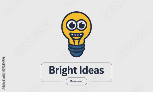 Lightbulb cartoon character smiles, representing bright ideas, with copy space, symbolizing innovation concept, as a vector illustration.