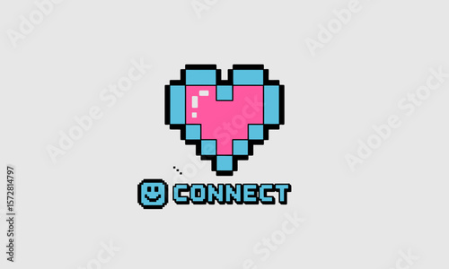 Pixelated Heart Icon Represents Connection Concept Digitally, on a minimalist background, showing digital love, modern symbol, with copy space