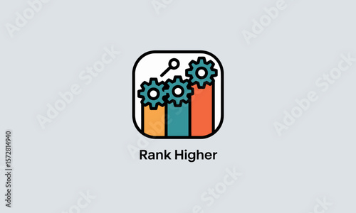 Icon Symbolizing Growth: Gears Rotate Above Rising Bars, representing business growth with a teamwork concept, depicted with clean lines and a minimalist style with copy space.