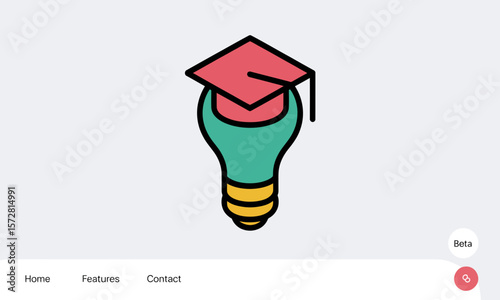 Lightbulb Illustration Wears Graduation Cap Symbolizing Education Concept with Copy Space