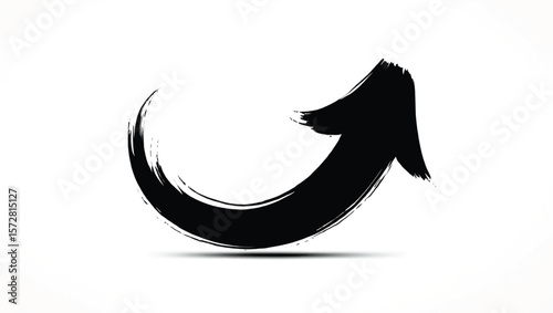 Black brush stroke arrow curving upwards with shadow curved