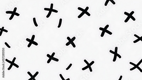 Black crosses and dashes scattered on white background vector