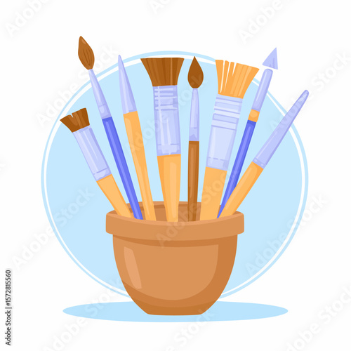 paint brushes in pot, cartoon style clip art preview