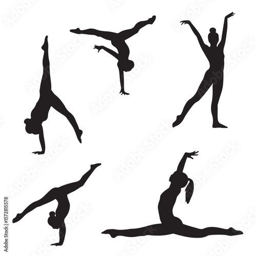 various style gymnast silhouette set of vector icon
