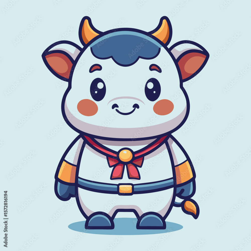 Obraz premium Cute cow character with a red bow tie