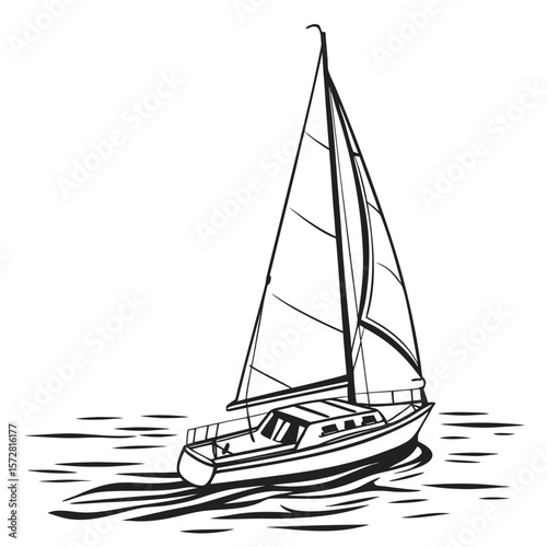 Sail Ship Seascape – Scenic Vector Illustration of Sailing Vessel on Open Ocean with Horizon

