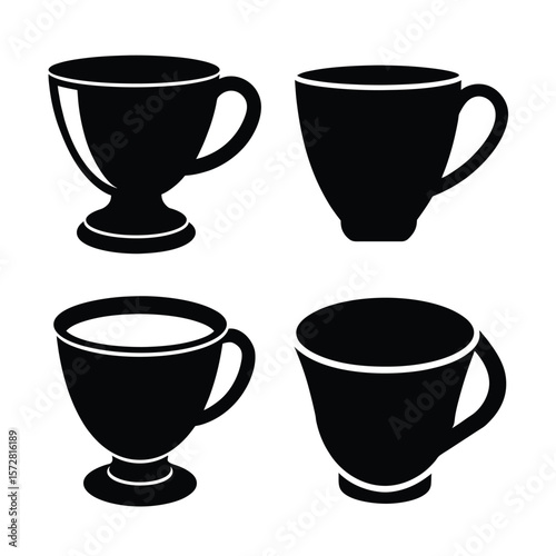 Cup Silhouette Vector Set Black Icon Collection Isolated on White Background