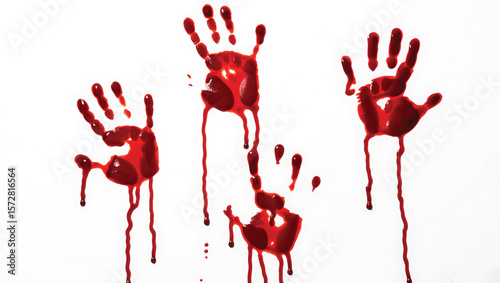 Dripping red handprints with viscous liquid blood handprints red liquid