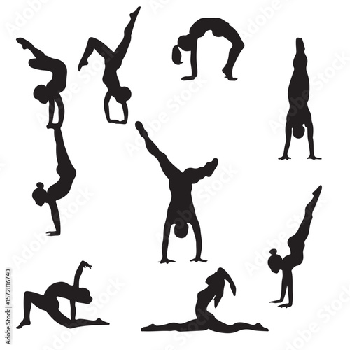 various style gymnast silhouette set of vector icon

