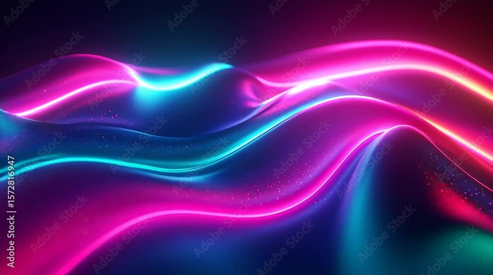 Illustration Abstraite de Lignes Néon Fluides et Lumineuses sur Fond Sombre
