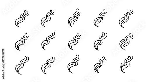 Flowing wisps of smoke or steam abstract design black and white element