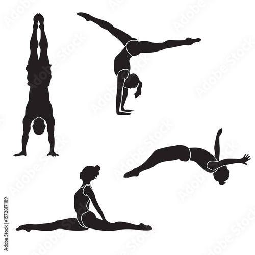 various style gymnast silhouette set of vector icon
