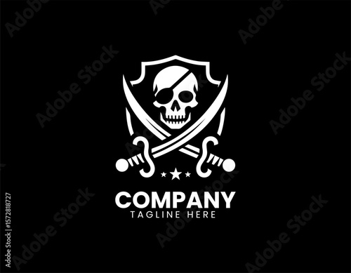 Intimidating Pirate Skull Emblem Crossed Swords Maritime Adventure Vector Logo Design