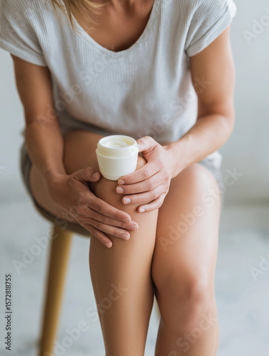 Woman rubbing knees with balm 