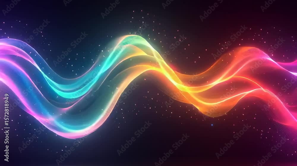 Illustration Abstraite de Lignes Néon Fluides et Lumineuses sur Fond Sombre
