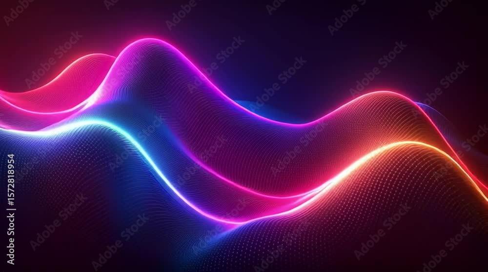 Illustration Abstraite de Lignes Néon Fluides et Lumineuses sur Fond Sombre