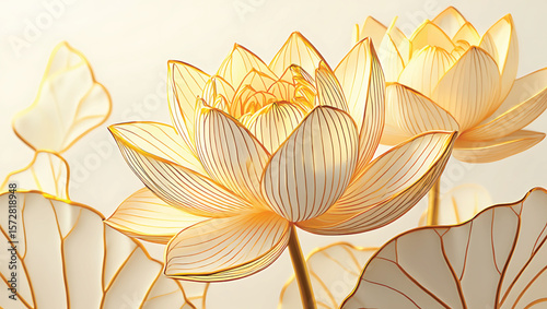 Golden lotus flowers with delicate petal lines petals