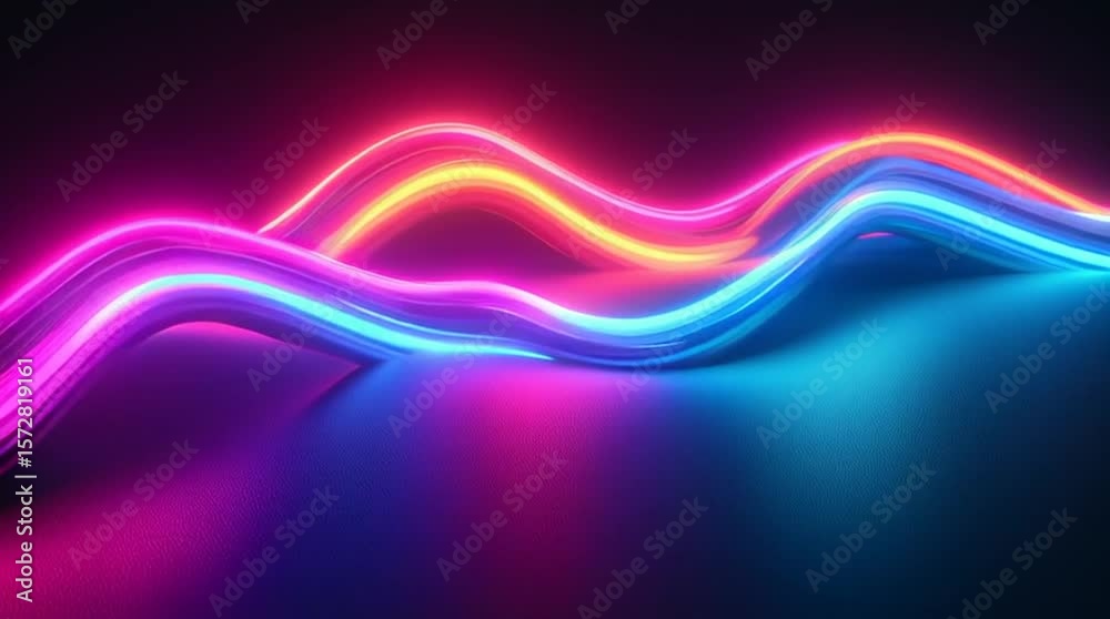 Illustration Abstraite de Lignes Néon Fluides et Lumineuses sur Fond Sombre