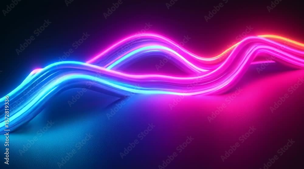 Illustration Abstraite de Lignes Néon Fluides et Lumineuses sur Fond Sombre