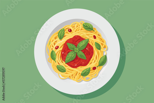 Minimalist pasta dish from a top-down perspective.
