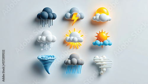 Weather icons depicting various atmospheric conditions clouds lightning