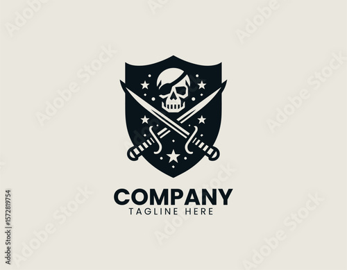 Intimidating Pirate Skull Emblem Crossed Swords Maritime Adventure Vector Logo Design