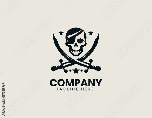 Intimidating Pirate Skull Emblem Crossed Swords Maritime Adventure Vector Logo Design