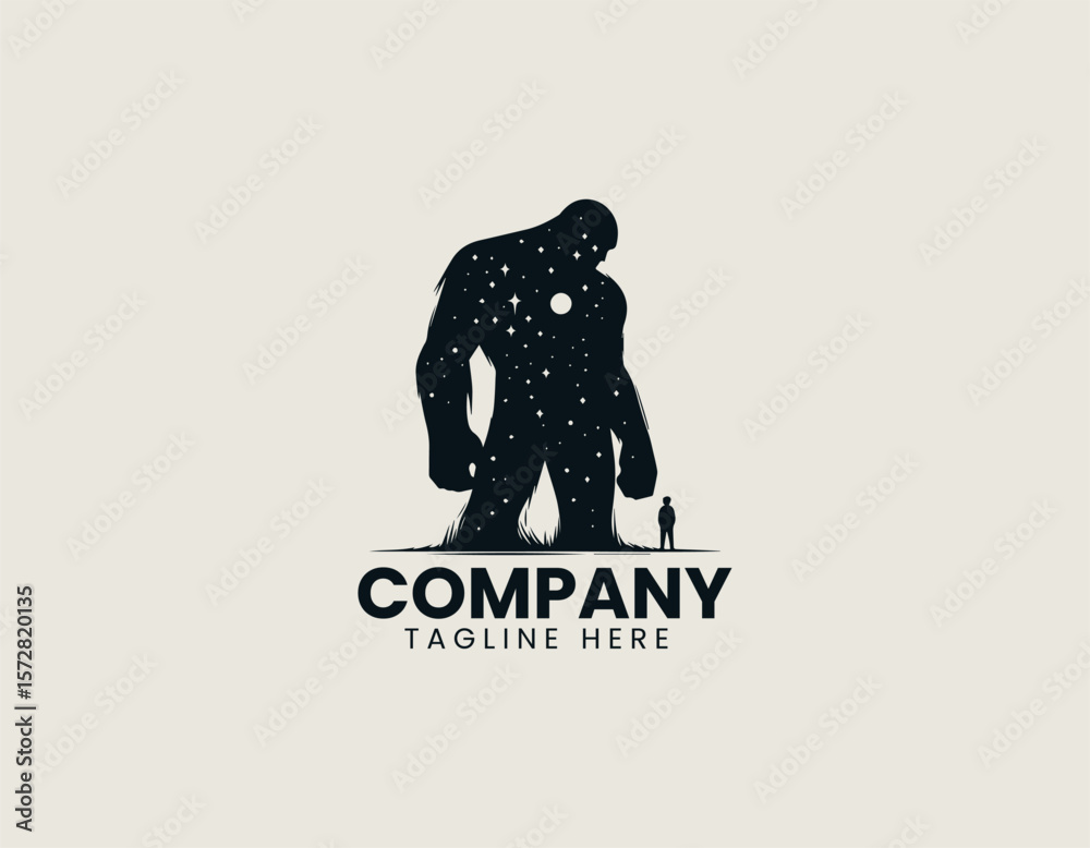 Obraz premium Mystical Giant Figure Night Sky Child Silhouette Cosmic Connection Vector Logo Design