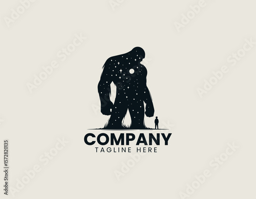 Mystical Giant Figure Night Sky Child Silhouette Cosmic Connection Vector Logo Design