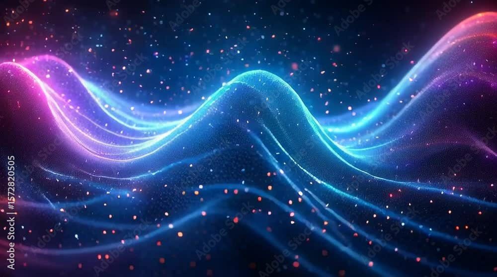 Illustration Abstraite de Lignes Néon Fluides et Lumineuses sur Fond Sombre