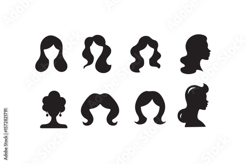 Collection of Women's Hairstyle Silhouettes.A set of simple, stylized silhouettes of women's hairstyles.
